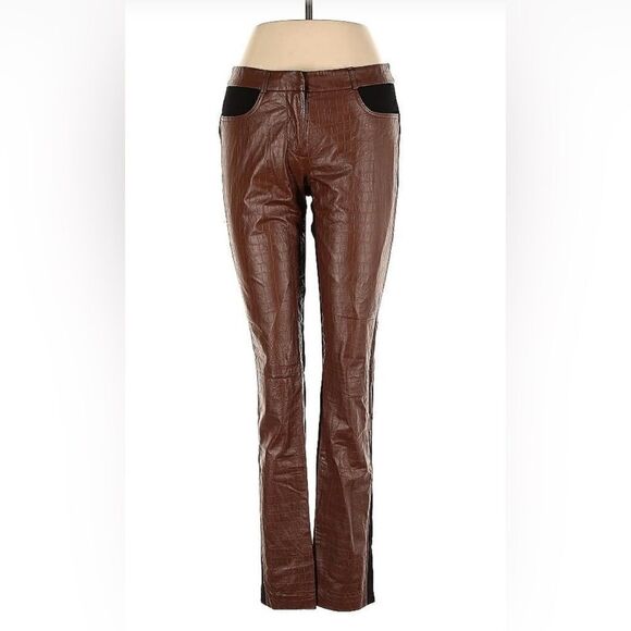 Neiman Marcus Brown leather boot cut pants, S - Picture 1 of 5